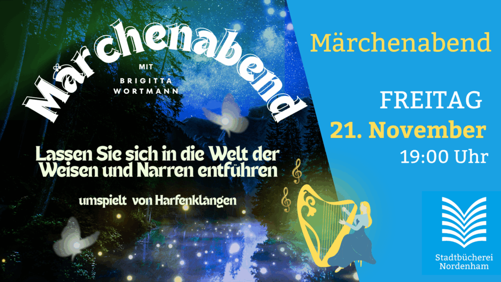 Märchenabend mit Brigitta Wortmann. Freitag, den 21.11.2025 um19:00 Uhr. Kostenlos. Mit Anmeldung.