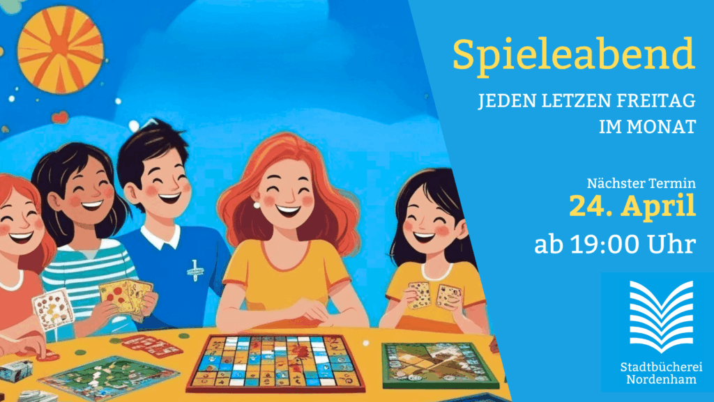 Spieleabend am 24.April 2026 ab 1900 Uhr in der Stadtbücherei Nordenham