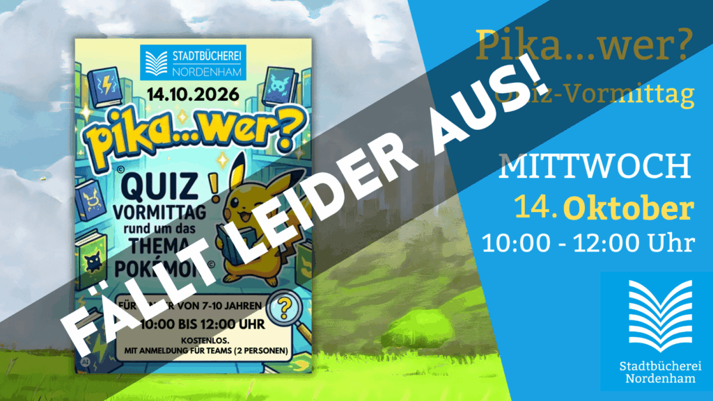 Pika...wer - Quizvormittag in der Stadtbücherei am 14.Oktober 2026 zwischen 10:00 und 12:00Uhr.